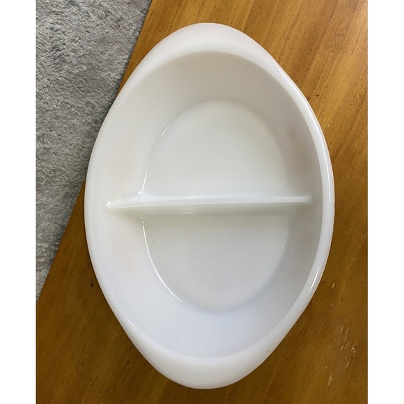 Vintage Oven Ware Milk Glass Divided Serving Dish - Picture 6 of 11